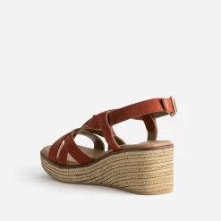 Sandale compensée terracotta cuir velours^Eram Hot