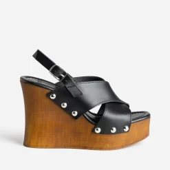 Sandale compensée e cuir^Texto New
