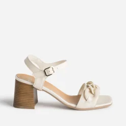 Sandale écrue en cuir avec maxi-chaîne écrue^Eram Discount