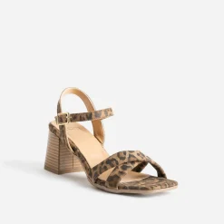 Sandale léopard cuir velours à talon^Eram Sale