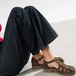Sandale marron cuir velours effet léopard^Eram Clearance