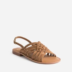 Sandale marron en cuir velours tressé^Eram Sale