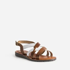 Sandale marron et blanche en cuir à brides croisées^Eram Discount