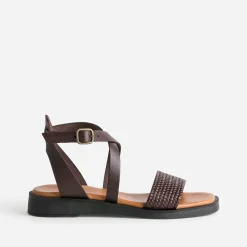 Sandale foncé cuir bride tressée éco-conçu^Eram Sale