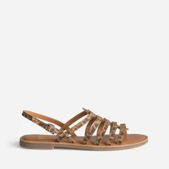 Sandale spartiate marron cuir effet léopard^Eram Sale