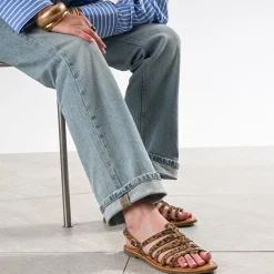 Sandale spartiate marron cuir effet léopard^Eram Sale