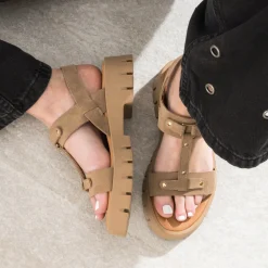 Sandale cuir velours semelle crantée^Texto Online