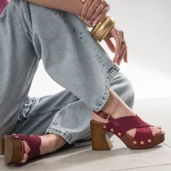 Sandale bordeaux cuir velours^Texto Sale