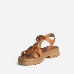 Sandale camel cuir décor soleil^Texto Best