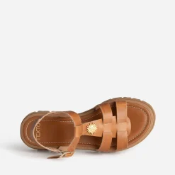 Sandale camel cuir décor soleil^Texto Best
