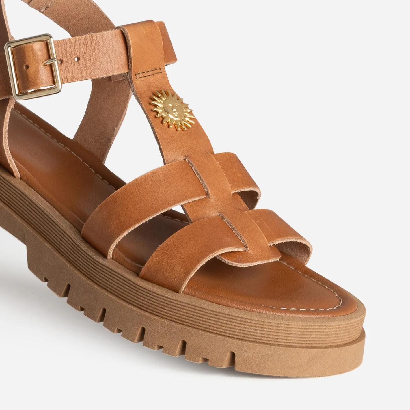 Sandale camel cuir décor soleil^Texto Best