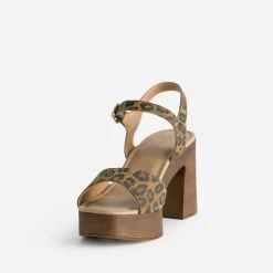 Sandale cuir velours effet léopard à talon^Texto Sale