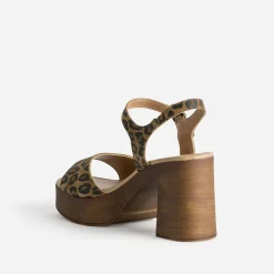 Sandale cuir velours effet léopard à talon^Texto Sale
