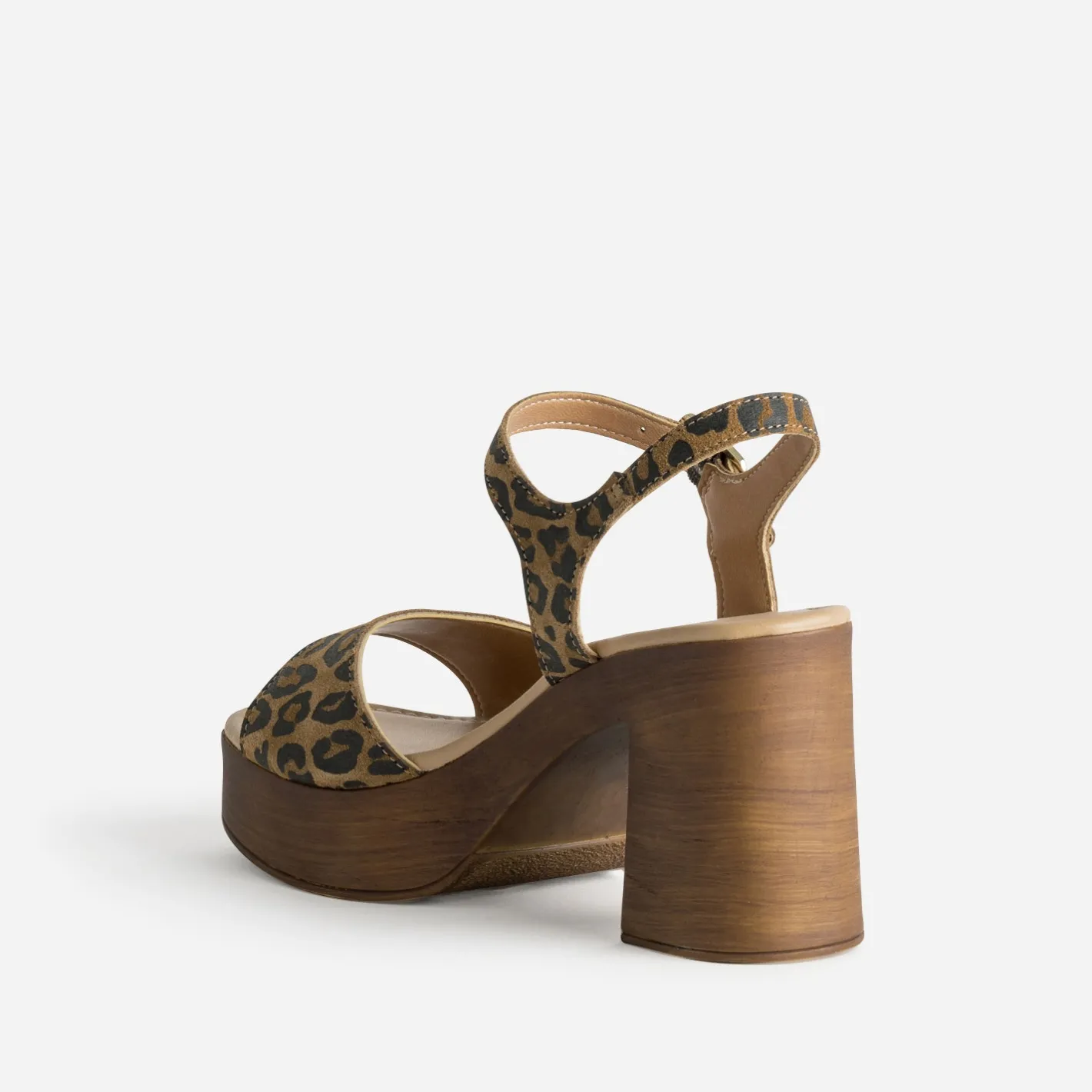 Sandale cuir velours effet léopard à talon^Texto Sale