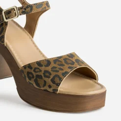 Sandale cuir velours effet léopard à talon^Texto Sale