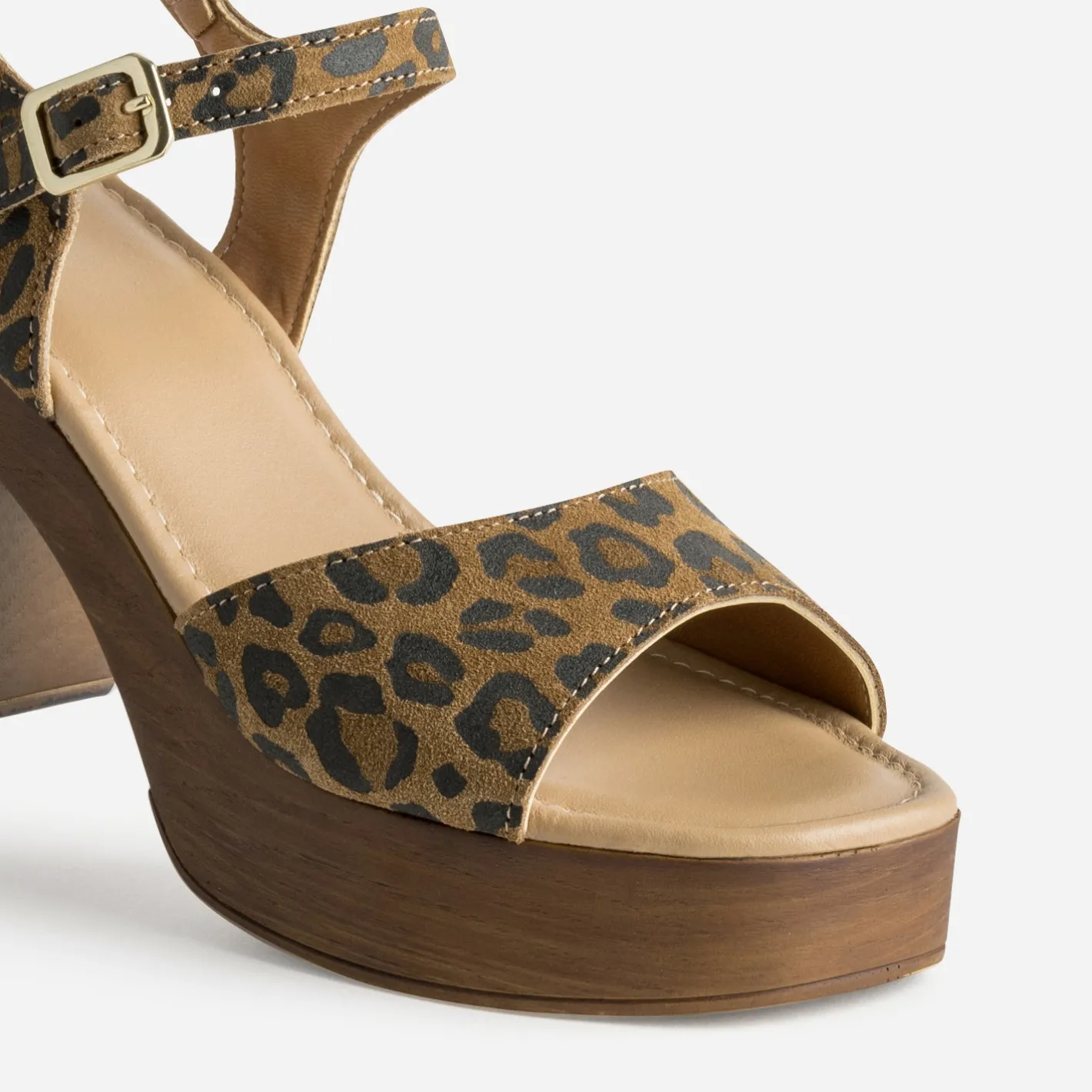 Sandale cuir velours effet léopard à talon^Texto Sale