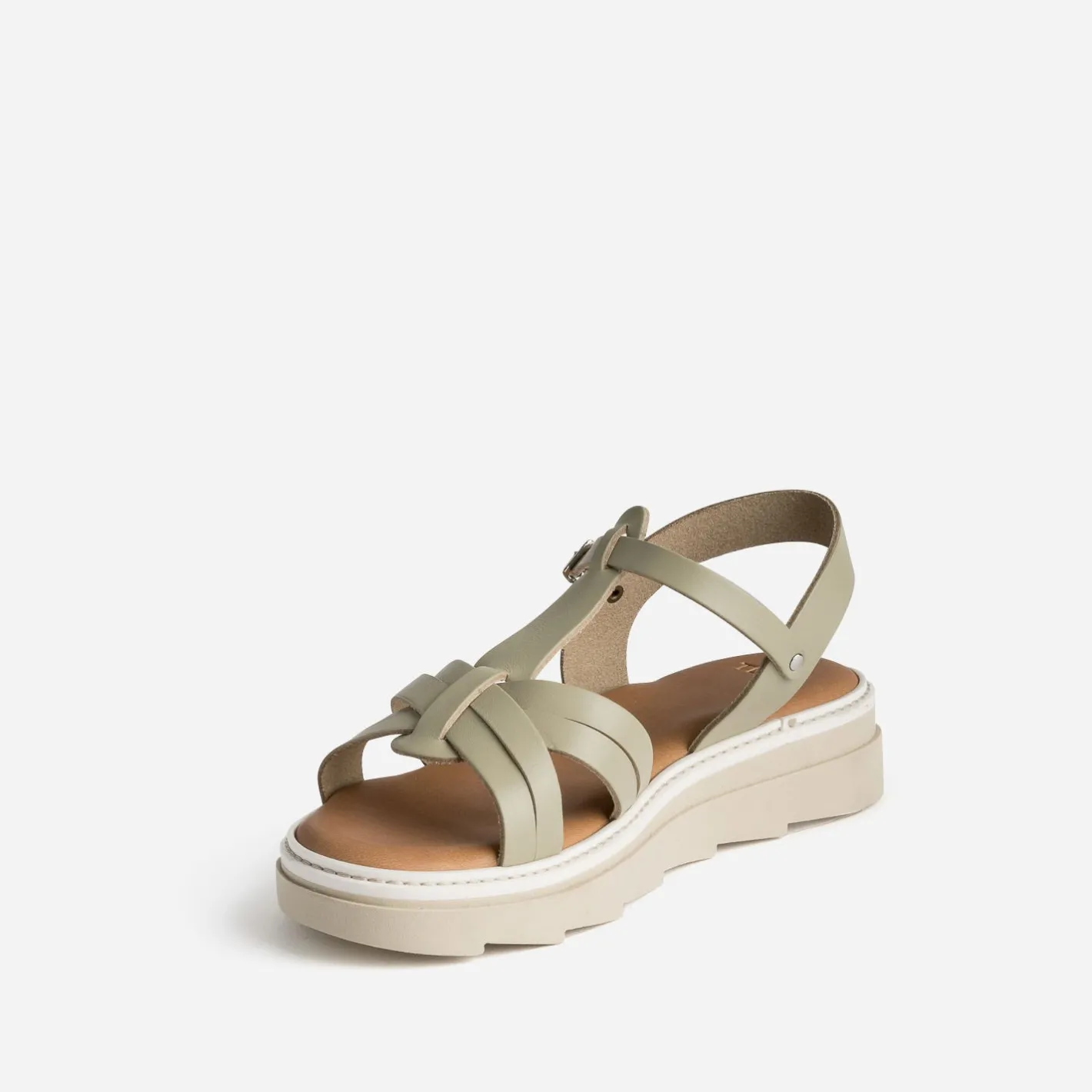 Sandale kaki clair en cuir^Texto