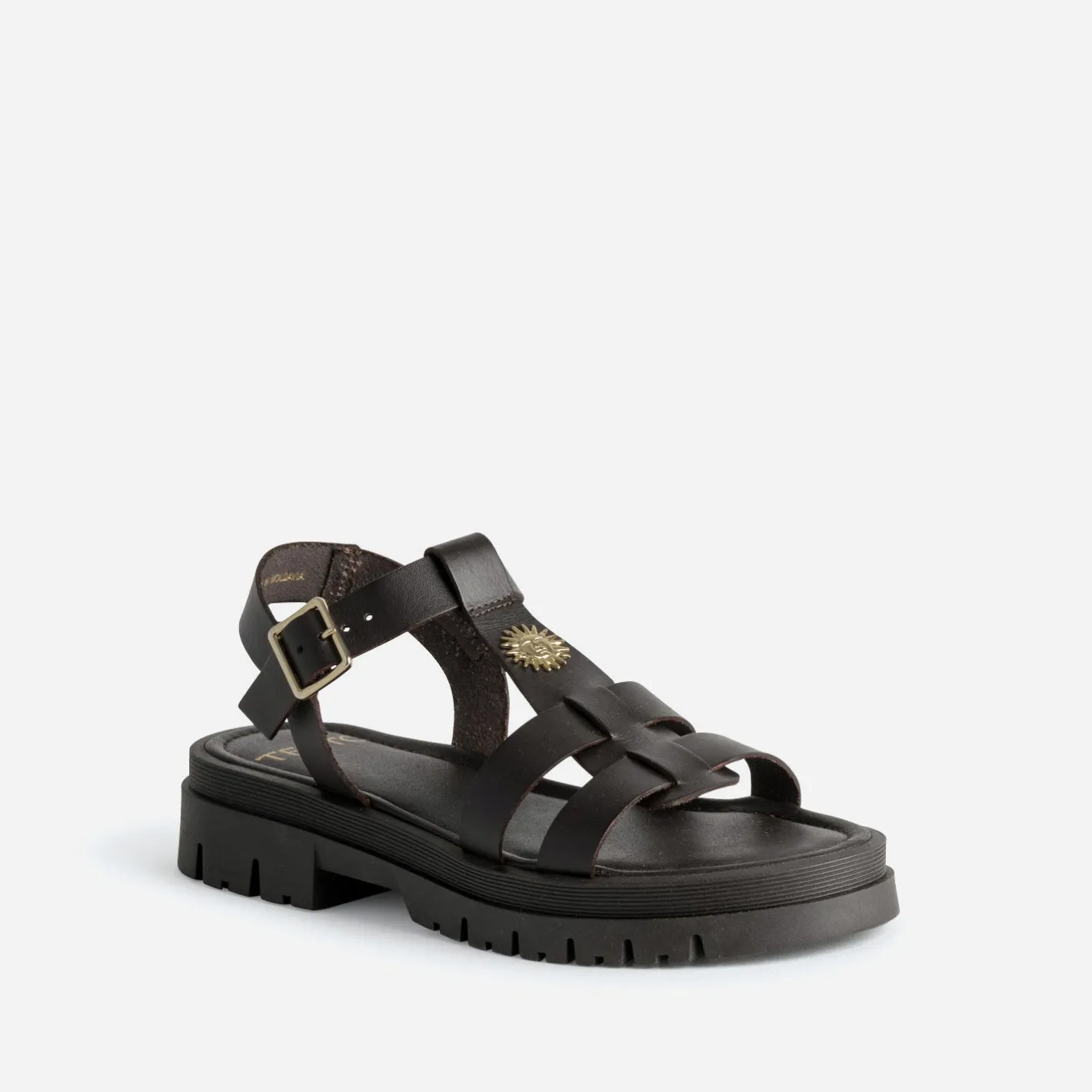 Sandale cuir décor soleil^Texto Clearance