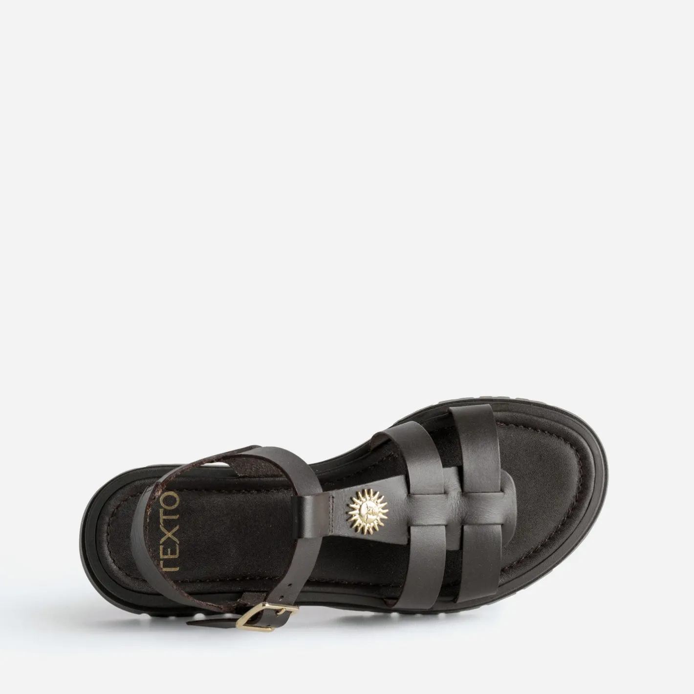 Sandale cuir décor soleil^Texto Clearance
