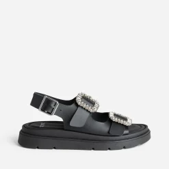 Sandale e cuir boucles strass^Texto New