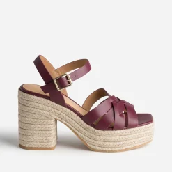 Sandale prune en cuir talon corde^Texto Discount