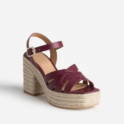 Sandale prune en cuir talon corde^Texto Discount