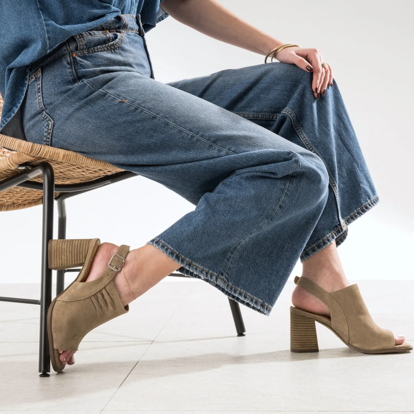Sandale cuir velours open-toe^Texto Sale
