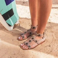 Sandale cuir velours décor soleils^Texto Online
