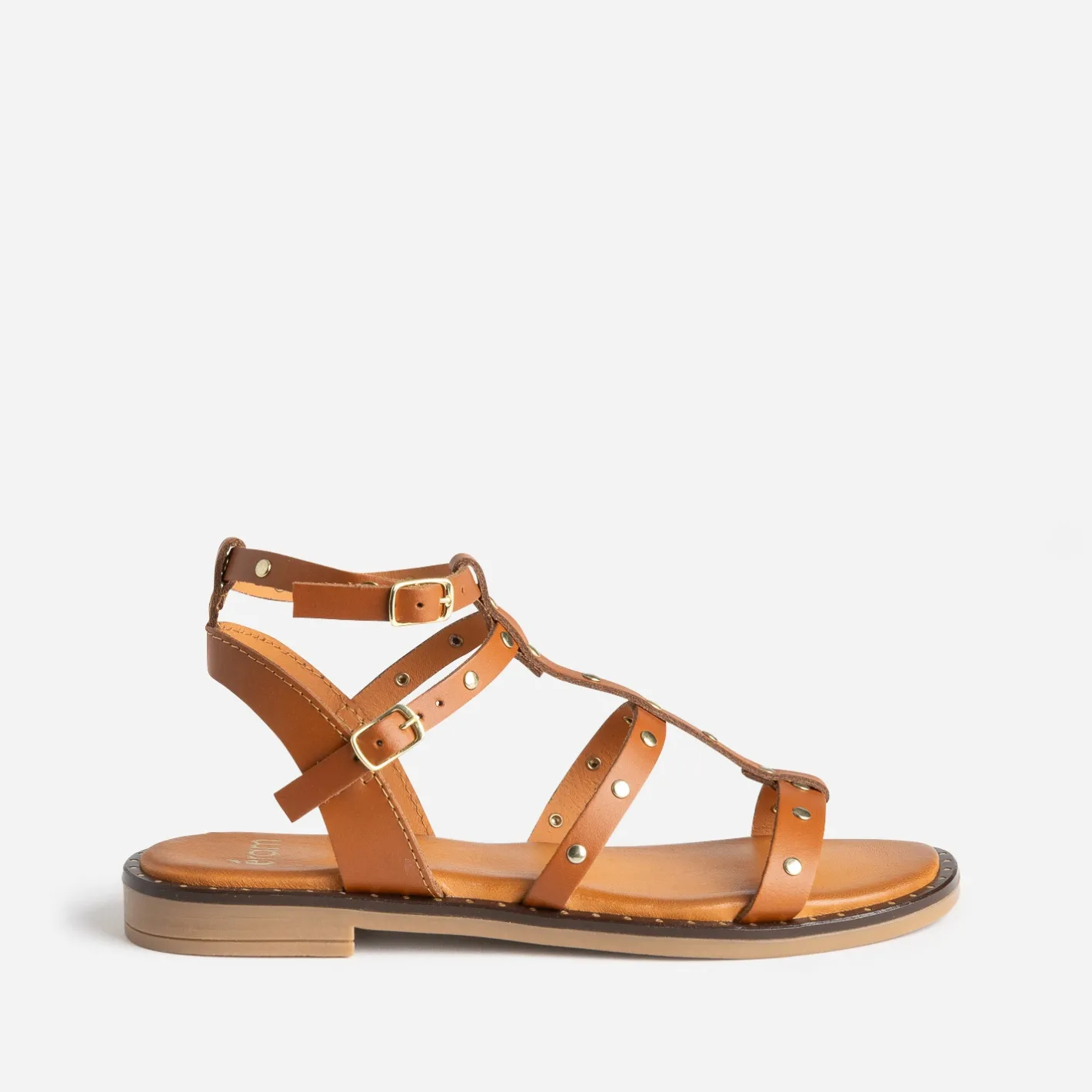 Sandale-spartiate camel cuir clouté^Eram Outlet