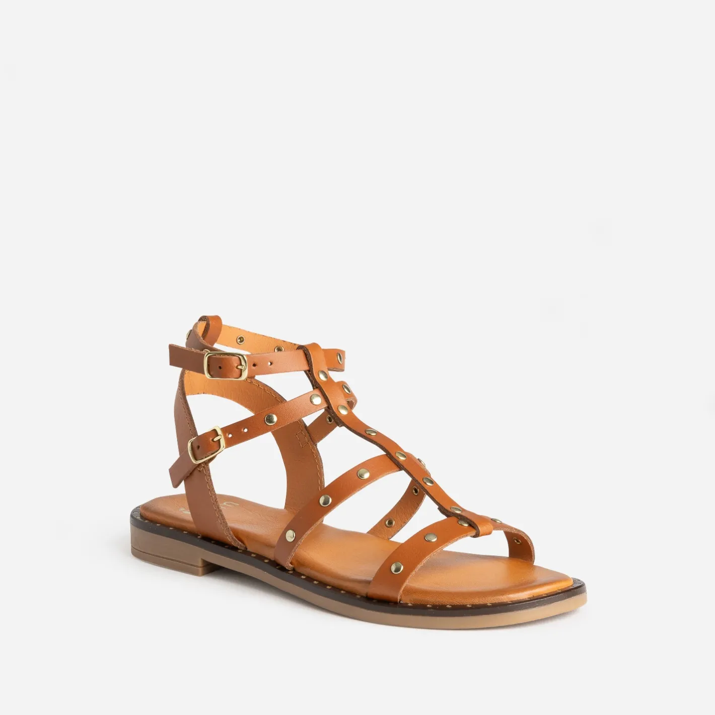 Sandale-spartiate camel cuir clouté^Eram Outlet