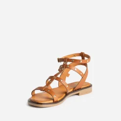 Sandale-spartiate camel cuir clouté^Eram Outlet