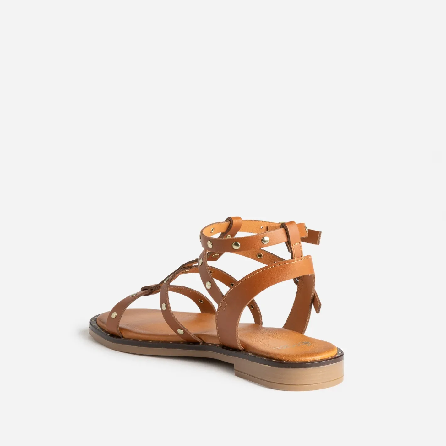 Sandale-spartiate camel cuir clouté^Eram Outlet