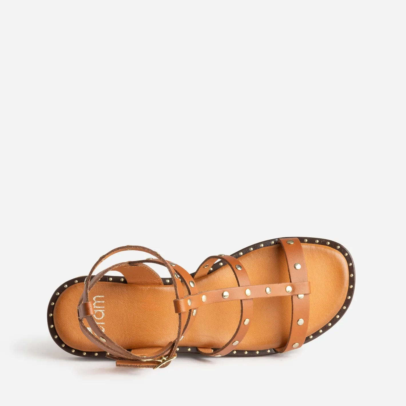 Sandale-spartiate camel cuir clouté^Eram Outlet