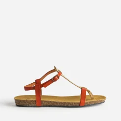 Sandale-tong anatomique rouge et doré en cuir^Eram Outlet