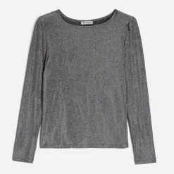 Tee-shirt gris métallisé à épaulettes^Texto Clearance