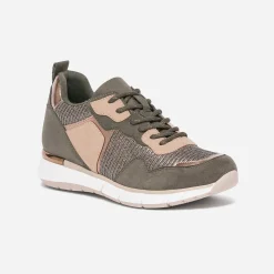 Tennis kaki et beige mix matière^Texto Sale